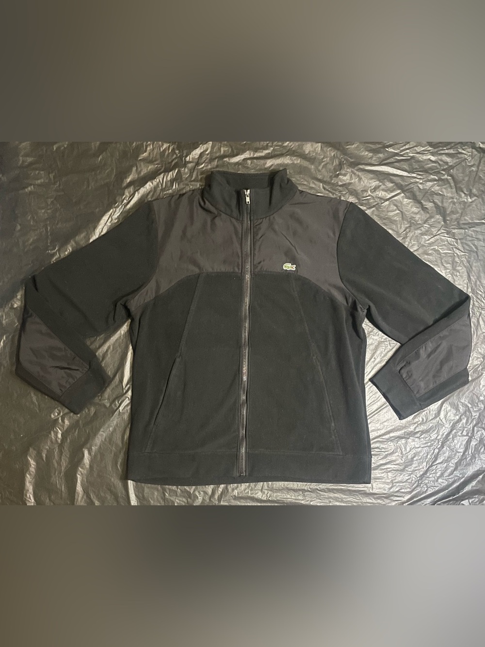 Lacoste Men’s Full Zip Mock Neck Jacket Black Size L Crocodile Logo